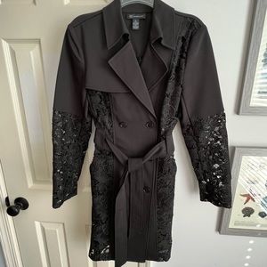 INC international concepts Macys black lace trench coat Sz M